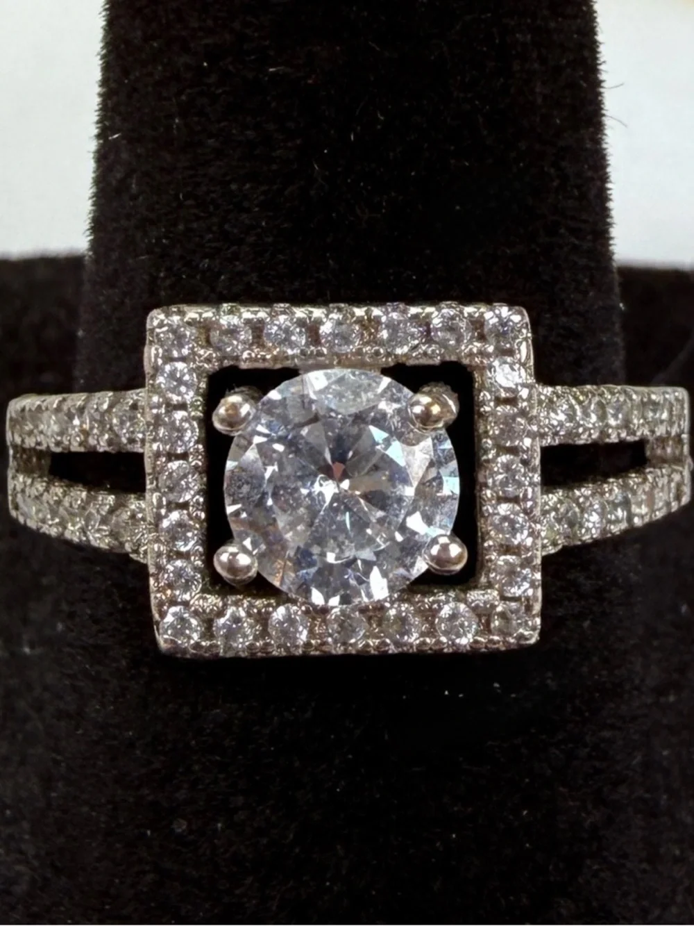 Vintage aged Silvertone antique bling costume ring size 7 1/2